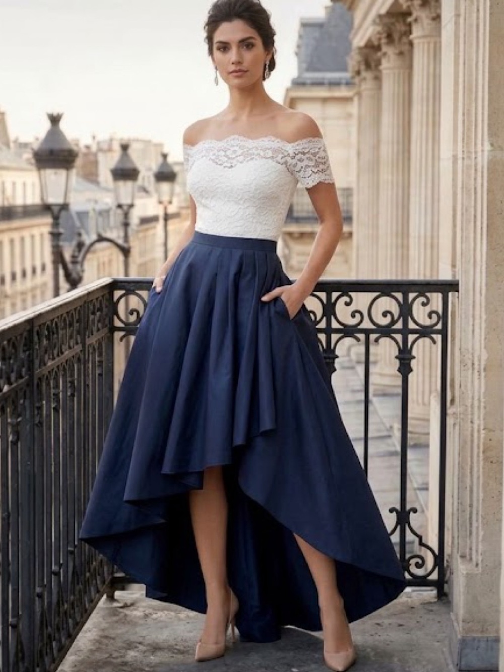 Adrianna Papell High-Low Skirt with pockets in Blue